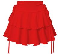 Fryloo Minifalda Mujeres De La Cintura Alta En Capas Ruffle Corbata Lateral A-línea Desgaste Casual, Elástica Mini Corbata-Red-m
