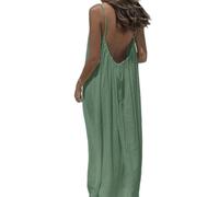 Fryloo Minifalda Mujeres Sin Espalda Maxi Vestido Correa De Espagueti Suelto Verano Playa, Corbata Ajustable Vestido-Green-m