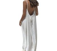 Fryloo Minifalda Mujeres Sin Espalda Maxi Vestido Correa De Espagueti Suelto Verano Playa, Corbata Ajustable Vestido-White-XXXL