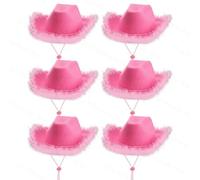 Fryloo Sombrero de Pescador Gorra Sombreros Vaquero A Granel, Paquete 6 48 Unidades, ala Ancha, Plumas, Vaquera Occidental, Fiesta, Boda, Disfraz, Hombres Y Mujeres-Rosa Un-48 Conjunto