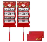 Fryotey 2 soportes para dinero o tarjetas de regalo de Navidad con 10 ranuras y 2 sobres para tarjetas de regalo sorpresa de Navidad, para cheques en efectivo o suministros de tarjetas de regalo (rojo