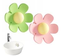 FRYSKYO Anillo De Desbordamiento del Fregadero, Cubierta De Desbordamiento A Prueba De Fugas De 3,8x4cm, Sello De Orificio con Forma De Flor De Silicona for Cocina, Baño, Baño Y Hogar(Green+Pink)
