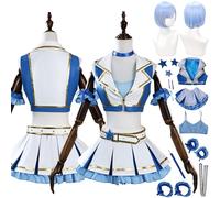 FRYWORK Anime Re Life In A Different World From Zero Rem Disfraz de cosplay Animadoras Uniforme Conjunto Completo Halloween Carnaval Traje de vestir con Peluca para Mujeres (XXXL)