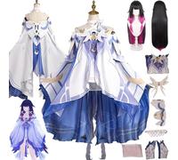 FRYWORK Personaje del Columbina Disfraz de cosplay Kinich Varesa Juego de Rol Uniforme Conjunto Completo Halloween Fiesta Carnaval Traje de vestir con Peluca Tocado para Mujeres (M)