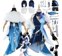 FRYWORK Personaje del Juego Yelan Nueva Piel Disfraz de cosplay Juego de Rol Uniforme Conjunto Completo Halloween Fiesta Carnaval Traje de vestir con Peluca Tocado para Mujeres (XXXL)