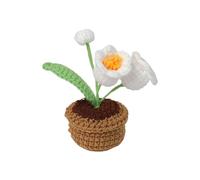 FRZXBKW Crochet Flowers Potted, 2 Head Lily of The Valley Flowers Handmade Knitted Mini Potted Plants Artificial Flowers for Valentine's Gifts Home Office(White)