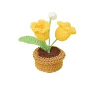 FRZXBKW Crochet Flowers Potted, 2 Head Lily of The Valley Flowers Handmade Knitted Mini Potted Plants Artificial Flowers for Valentine's Gifts Home Office(Yellow)