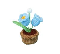 FRZXBKW Crochet Flowers Potted, 2 Head Lily of The Valley Flowers Handmade Knitted Mini Potted Plants Artificial Flowers for Valentine's Gifts Home Office(Blue)