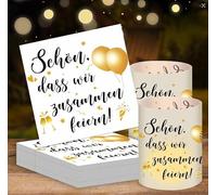 Fsahiuf 56 unidades de decoración de mesa de cumpleaños, 16 portavelas y 40 servilletas de cumpleaños con frases en alemán "DASS Wir zusammen Feiern für Hochzeitsdeko Silvester Party Taufe