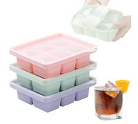 Fsaklaskdy 3 Piezas Cubiteras para Hielo Grande, Moldes Cubitos Hielo Silicona con Tapa, Apilables Moldes de Hielo Ice Cube Tray, Fácil Quitar Bandeja Cuadrados 3,5 cm para Whisky Cóctel Café, Sin BPA