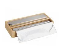FSC Dispensador de papel de aluminio de cocina para 2 rollos - FSC Bambú Madera - Bandeja de cocina Dispensador de papel de aluminio y película adhesiva