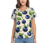 FSCEV Blueberry Pattern03 - Camiseta clásica de manga corta con cuello en V para mujer, ajuste regular, adecuada para correr a diario, Negro, L