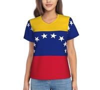 FSCEV Camiseta clásica de manga corta con cuello en V para mujer, diseño de bandera de Venezuela, ajuste regular, adecuada para correr a diario, Negro, XXL
