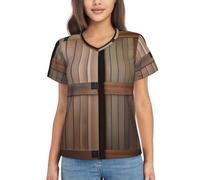 FSCEV Camiseta clásica de manga corta con cuello en V para mujer, diseño floral de puerta de granero, color verde azulado, adecuada para correr a diario, Negro, M