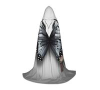 FSCEV Capa con capucha de mariposa y flor gris verde azulado para adolescentes, disfraz de mago de la parca, vampiro, bruja, carnaval, Halloween