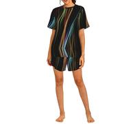FSCEV Colorful Lines Art - Conjunto de pijama de manga corta para mujer, Negro, L