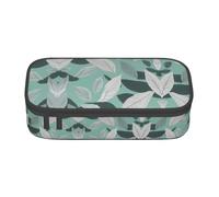 FSCEV Estuche para lápices de gran capacidad con diseño de hojas color gris menta, Black, Talla única, Organizador de bolsas