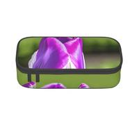 FSCEV Estuche para lápices de tulipán morado de gran capacidad para oficina, bolsa de almacenamiento grande, Black, Talla única, Organizador de bolsas
