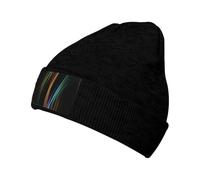 FSCEV Gorro de punto de líneas coloridas, ligero y cálido, clásico con puños, gorro de invierno cálido y elegante, Negro, Talla única