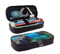 FSCEV Jeju Island - Estuche de piel para lápices, papelería, portátil, multifuncional, bolsa de almacenamiento, suministros de la Academia