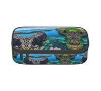 FSCEV Jeju Island Korea - Estuche para lápices de gran capacidad para oficina, bolsa de almacenamiento grande, Black, Talla única, Organizador de bolsas