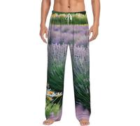 FSCEV Lavender And Daisy - Pantalones de pijama para hombre, esenciales, ropa de descanso relajada, para dormir durante la noche, fin de semana perezoso, blanco, S