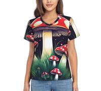 FSCEV Magic Mushrooms - Camiseta clásica de manga corta con cuello en V para mujer, ajuste regular, adecuada para correr a diario, Negro, L