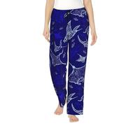 FSCEV Manta Ray And Fish - Pantalones de pijama para mujer, ropa casual, relajantes y cómodos, para dormir en casa, Negro, XL