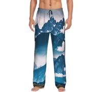 FSCEV Paisaje con montañas para hombre, pantalones de pijama esenciales para descansar, relajado, para dormir durante la noche, fin de semana perezoso, Negro, S