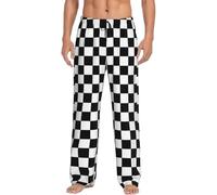 FSCEV Pantalones de pijama a cuadros blancos y negros para hombre, esenciales, ropa de descanso, relajado, para dormir durante la noche, fin de semana perezoso, Negro, XXXL