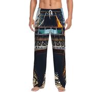 FSCEV Pantalones de pijama para hombre con imagen de la Torre Eiffel de París, ropa de descanso, relajado, para dormir, para el fin de semana perezoso, blanco, XXL