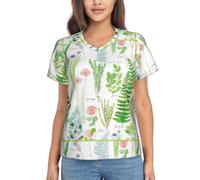 FSCEV Springtime Herb Garden - Camiseta clásica de manga corta con cuello en V para mujer, ajuste regular, adecuada para correr a diario, Negro, S