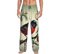 FSCEV Teal Birds - Pantalones de pijama para hombre, con notas musicales, esenciales, ropa de descanso, relajado, para dormir durante la noche, fin de semana perezoso, Negro, 3XL