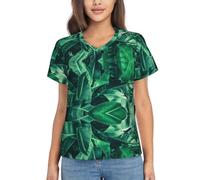 FSCEV Tropical Banana Leaf - Camiseta clásica de manga corta con cuello en V para mujer, ajuste regular, adecuada para correr a diario, Negro, L