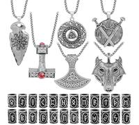 Fscwlmon 30 collares de runas vikingas nórdicas, amuleto de protección para el cabello, barba, cuentas de martillo de Thor, joyería para hombres y mujeres, Zinc, No es una piedra preciosa