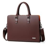 FSD.WG Herren Business Tasche,Wasserdichte Leder Aktentasche,Schulter Laptop Business Tasche für Business,Schule,Reisen,Abnehmbar, marrón, large, Clásico,Clásico