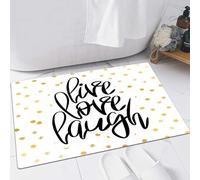 FSDGY Alfombra de Baño Antideslizante,Alfombra Baño Microfibra,Lavable a Máquina,Súper Absorbente,Ultra Suave,Vive, ríe, ama, Letras estilizadas a Mano sobre Fondo Punteado, Frase Inspirador,40x60 cm