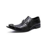 FSDIYU Zapatos de Cuero para Hombres de Vestir con Patrón de Cuadros, Punta Puntiaguda de Metal para Escenario, Fiesta de Boda, Banquete - 45 EU, Black