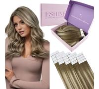 Fshine 16 Pouces Straight Real Human Cheveux 50g Couleur Brun Châtain Passant Au Blond Platine 20 Pcs Cheveux Humain Bande Adhesive Extension Seamless Extensions Balayage Human Cheveux