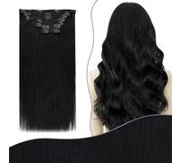 Fshine Clip in Extensions Cabello Humano Negro 60 cm 150 g 7 Piezas Menos Enredos Extensiones de Cabello Humano con Clip Color 1B