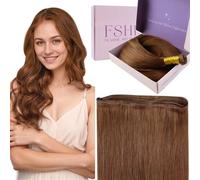 Fshine Cortina de Cabello Humano Remy Castaño Rojizo 35 cm Sew in Weft Hair Extensions Sin Cabellos Cortos Tipo Genie Color 330