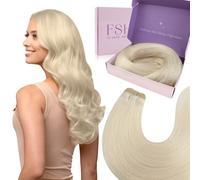 Fshine Cortina De Extensiones Naturales Pelo Humano Rubio Blanco Extensiones Cabello Humano Remy Cortina 45cm 100g Extensiones Cortina Pelo Natural Weft Human Hair Extension Color 1000