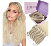 Fshine Extension Cheveux Naturel Adhesif 45cm 50g 20pcs Balayage Blond Cendré à Blond Décoloré Avec Blond Platine Bande Adhésive Extension Raides Extension Adhesif Humains Couleur Nordic