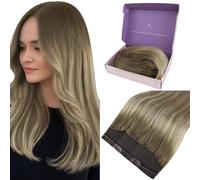 Fshine Extension Fil Cheveux Naturel Brun Cendré Passant Au Blond Platine Et Blond Cendré Extension Fil Invisible Cheveux Humain 30cm Extension Cheveux Court 70g Fil Vrais Cheveux