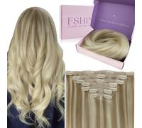 Fshine Extensiones Clip Pelo Natural 16 Pulgadas 7 Piezas Recto Hair Extensions Clip Cabello Humano 120g Balayage Rubio Ceniza a Rubio Decolorado con Rubio Platino Color Nordic