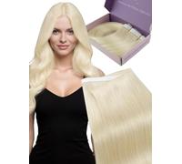 Fshine Extensiones De Cabello Humano Real Tipo Weft Con Cinta Adhesiva, Rubio Platino, 18 Pulgadas, 90 G, Diseño Invisible Sin Costuras, Ideales Para Peinados De Boda, Damas De Honor Y Fiestas