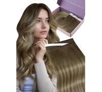 Fshine Extensiones De Cabello Tipo Weft Con Cinta Adhesiva De Cabello Humano Real, Color 3/8/22 Castaño Con Mechas Rubio Dorado, 22 Pulgadas, 120 G, Ideales Para Peinados De Boda