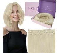 Fshine Extensiones de clip invisibles de pelo humano rubio blanco, 30 cm, 50 g, 3 unidades, color 1000