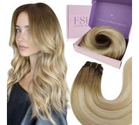 Fshine Extensiones de pelo humano para coser, 50 cm, 100 g, color rubio miel, rubio platino, color 6, 27 y 60