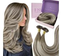 Fshine Extensiones De Queratina De Pelo Natural Balayage Castaño a Rubio Platino Granulado Queratina Para Extensiones 50cm 50g Extensiones Remy Keratina Color 6 60 6
